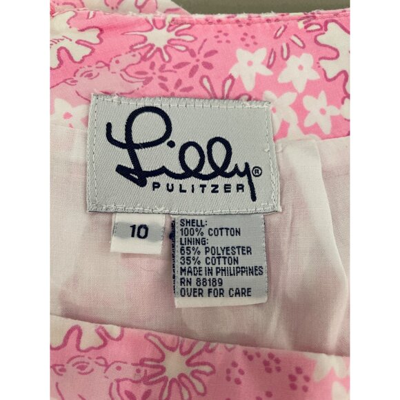 Lilly Pulitzer Skirt Size 10 Floral A Line Pink White Cotton Lined Summer Boho - Picture 3 of 7